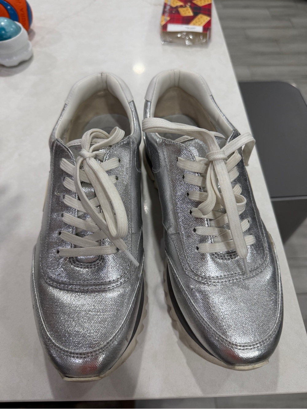 Tory Burch Silver Metallic Lace-Up Sneakers